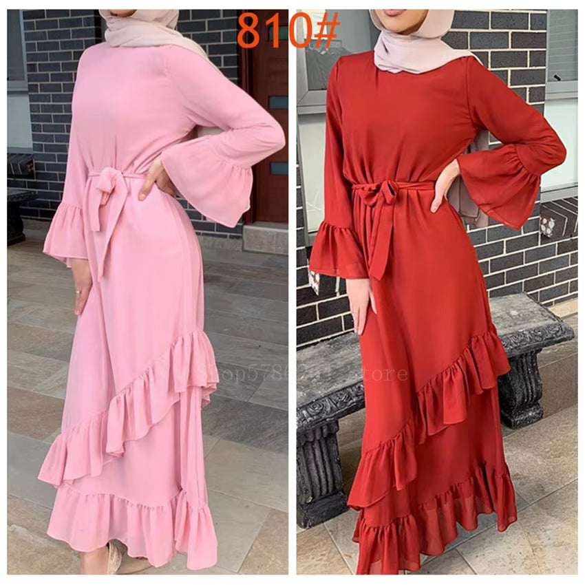 Women Fashion Muslim Abaya Irregular Lace Elegant Arabic Turkish Dress Kaftan Clothing Islamic Robe Gowns Party Ramadan Festival