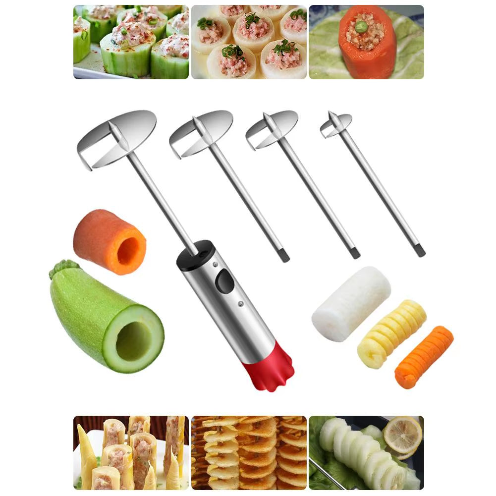 Drill Vegetable Fruit Corer Stainless Steel Tools Making Stuffed Vegetables Easy Grip Core Remover with 4 Blades for Kitchen