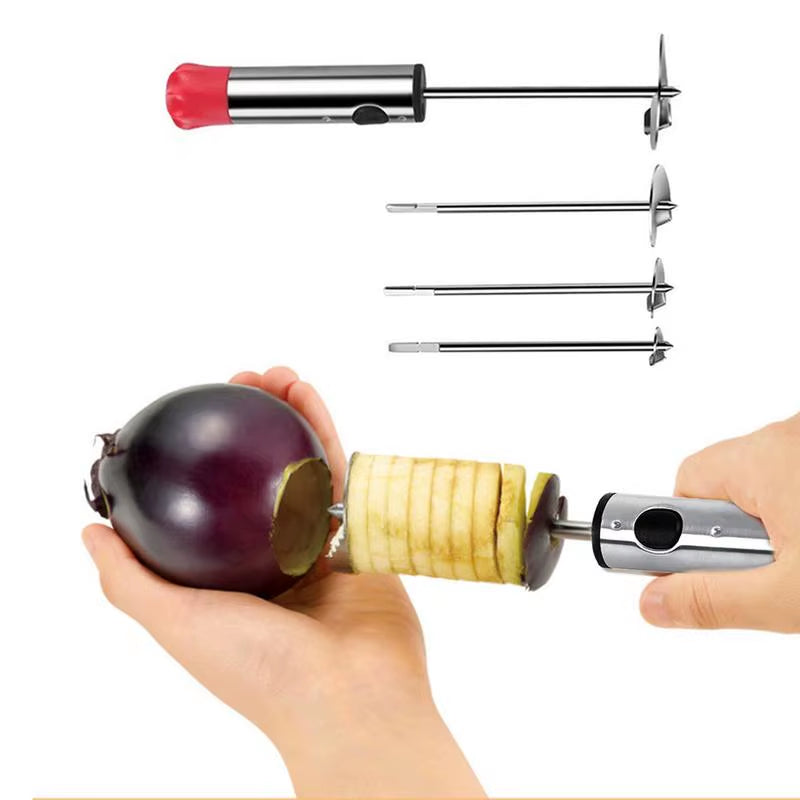 Drill Vegetable Fruit Corer Stainless Steel Tools Making Stuffed Vegetables Easy Grip Core Remover with 4 Blades for Kitchen