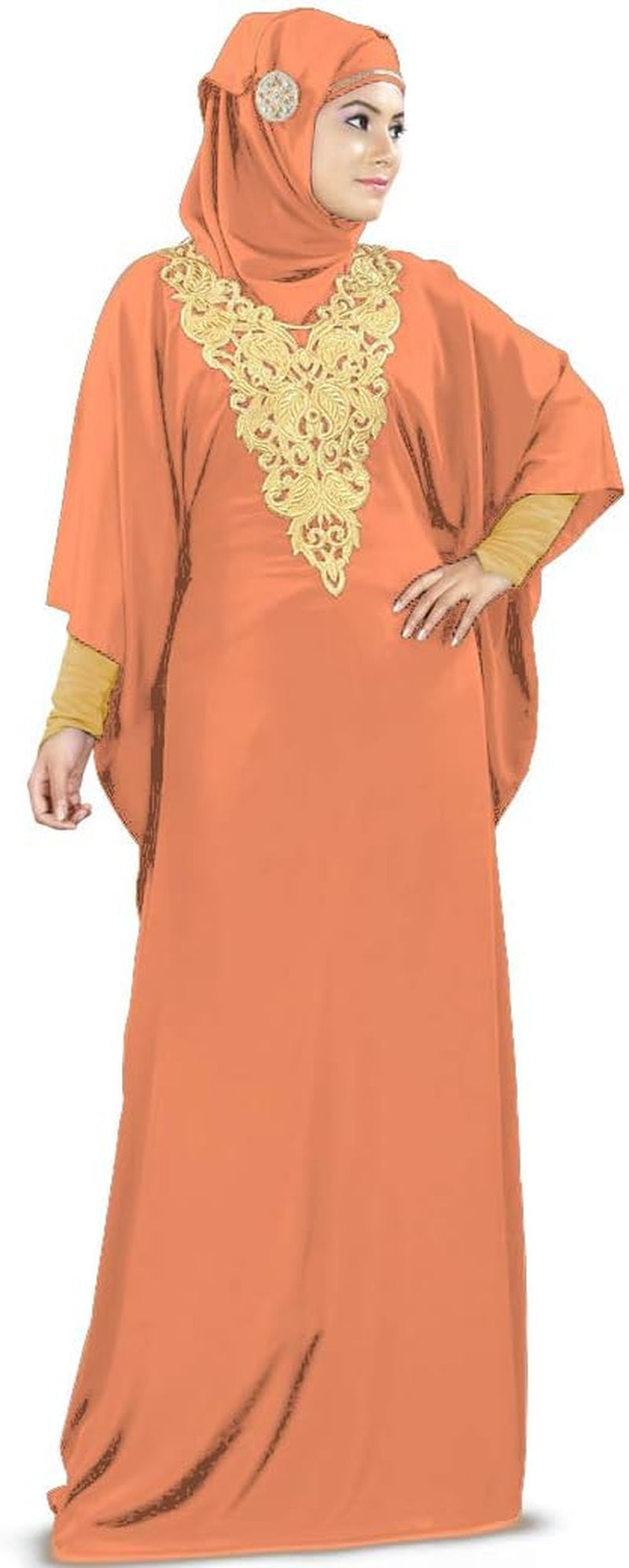 Womens Kaftan Gold Embroidered Fancy Abaya Evening Gown Muslim Maxi Dress KF-003