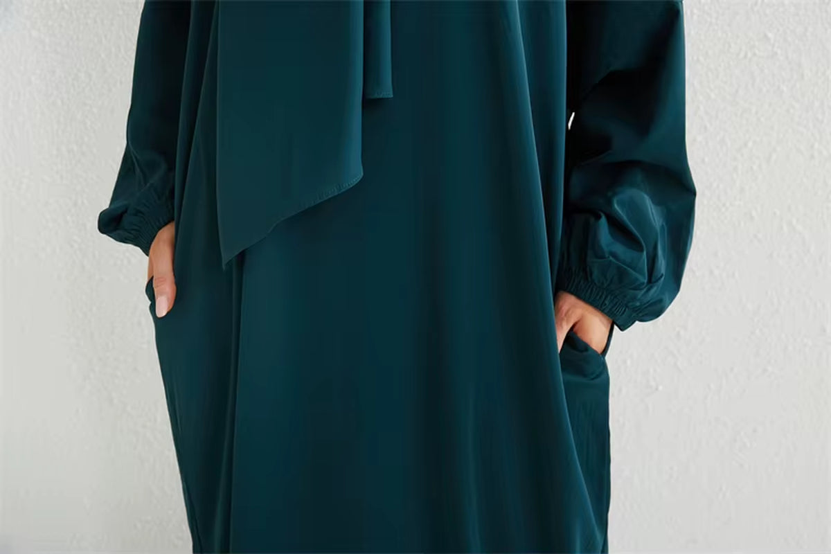 Muslim Abaya Prayer Dress One-Piece Hooded Smocking Sleeve Islamic Clothing Women Jilbab Dubai Saudi Black Robe Turkish Modesty