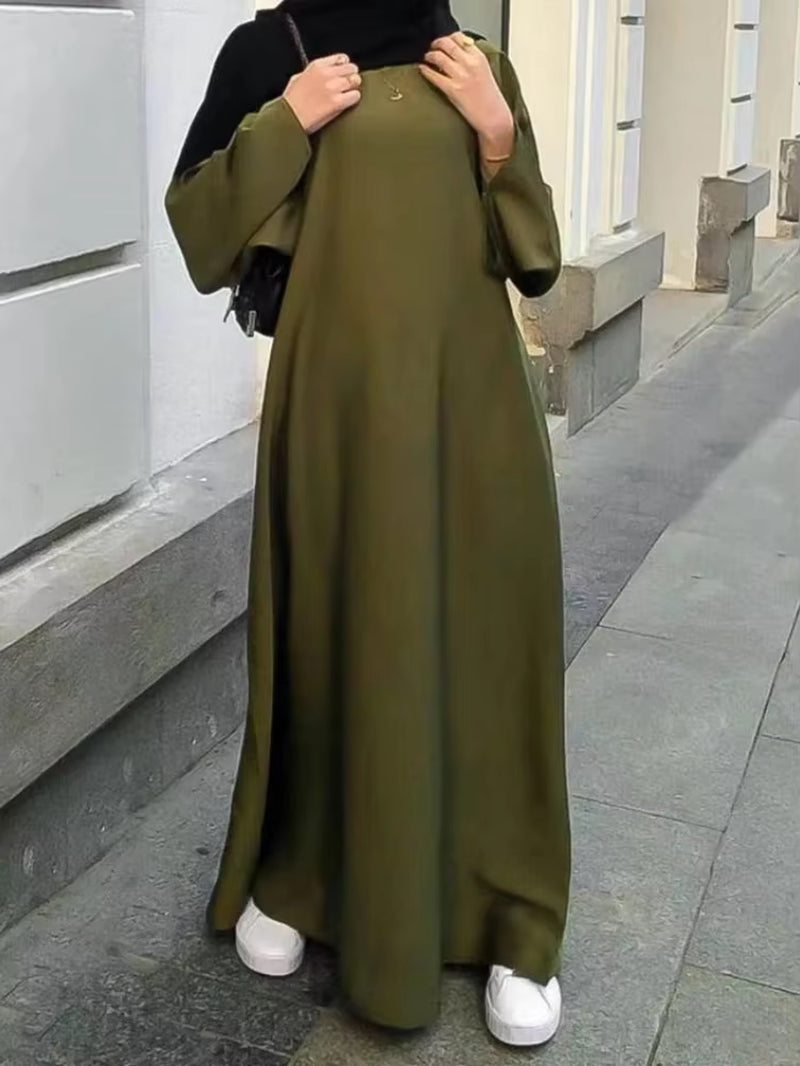 Ramadan Eid Satin Abaya Dubai Turkey Flare Sleeve Muslim Hijab Dress Plain Closed Abayas for Women Islamic Clothing Kaftan Robe