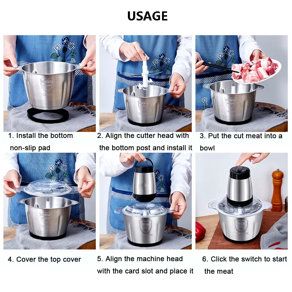 2Speeds 304Stainless Steel Electric Chopper Meat Grinder Mincer Food Processor Slicer Vegetable Food Chopper Meat Slicer Machine