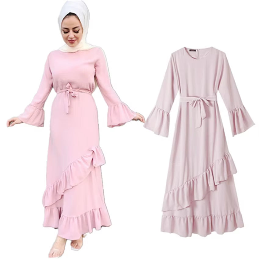 Women Fashion Muslim Abaya Irregular Lace Elegant Arabic Turkish Dress Kaftan Clothing Islamic Robe Gowns Party Ramadan Festival