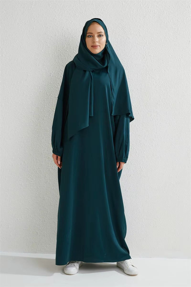 Muslim Abaya Prayer Dress One-Piece Hooded Smocking Sleeve Islamic Clothing Women Jilbab Dubai Saudi Black Robe Turkish Modesty