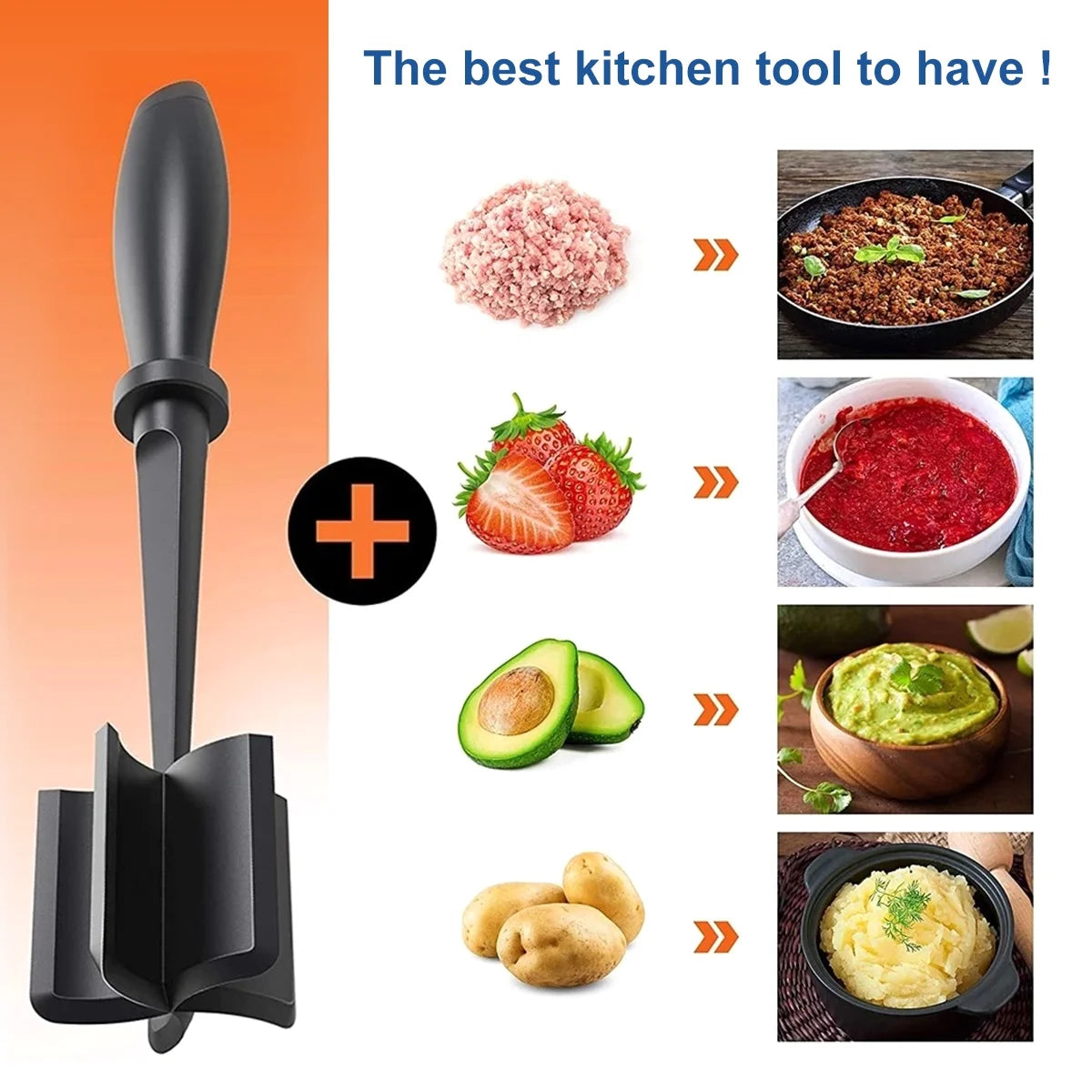 Meat Chopper Heat Resistant Meat Chopper with Non-Slip Handle Nylon Meat Masher Multifunctional Hamburger Chopper Beef Masher Non Stick Mix Chopper for Home Kitchen