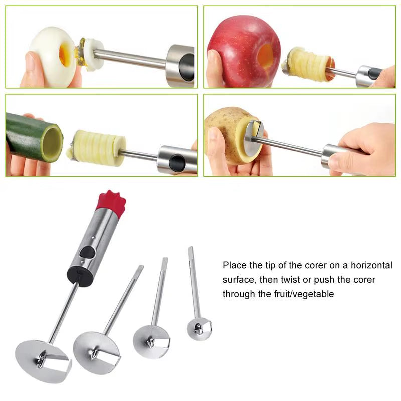 Drill Vegetable Fruit Corer Stainless Steel Tools Making Stuffed Vegetables Easy Grip Core Remover with 4 Blades for Kitchen